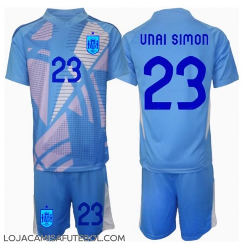 Camisa de Futebol Espanha Unai Simon #23 Goleiro Equipamento Principal Infantil Europeu 2024 Manga Curta (+ Calças curtas)